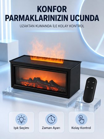 Mey İthalat Dekoratif Şömine Görünümlü Nemlendirici Uzaktan Kumandalı Renkli LED Işıklı Difüzör