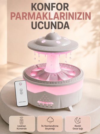Mey İthalat 350 ML UFO Tasarımlı Ultrasonik Hava Nemlendirici Yağmur Efektli Gece Lambası