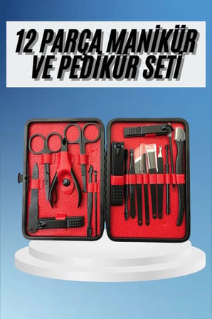 Mey İthalat Deri Çantalı Siyah Paslanmaz Çelik 17 Parça Manikür Pedikür Seti