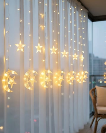 Mey İthalat Hilal Yıldız LED Perde Işık Balkon Pencere ve Oda Dekorasyonu