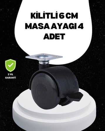 Mey İthalat 6 cm Kilitli Tekerlek Ayak 4 Adet Sehpa ve Ekipman Uyumlu