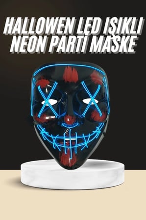 Mey İthalat Işıklı Led Maske Parti Eğlence Maskesi Hallowen Neon Maske