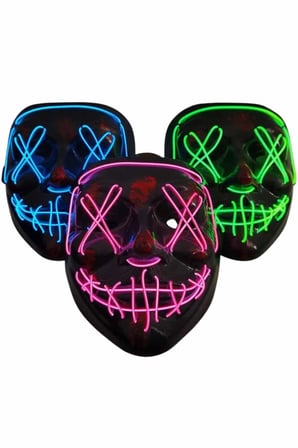 Mey İthalat Işıklı Led Maske Parti Eğlence Maskesi Hallowen Neon Maske