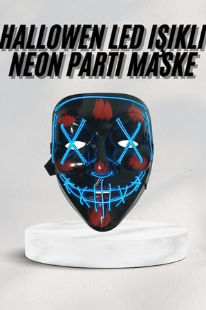 Mey İthalat Led Işıklı Neon Maske Cadılar Bayramı Maskesi Korkunç Korku Maskesi