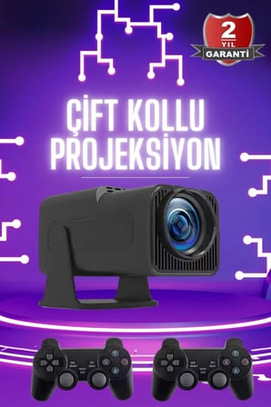 Mey İthalat Çift Kollu Projeksiyon Taşınabilir Game Projektör Full Hd 1080P 4k Projeksiyon Gamepad