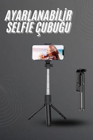 Mey İthalat Selfie Çubuğu Tripod Bluetooth Kumandalı Selfie Çubuğu Telefon Tutucu
