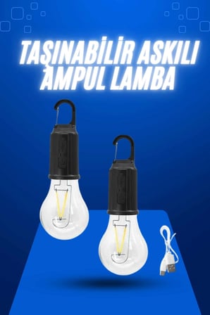 Mey İthalat Askılı Kırılmaz Led Işık Kamp Bahçe Lambası Taşınabilir Led Ampul Şarjlı