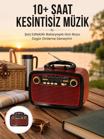 Mey İthalat Bluetooth Hoparlör Ahşap Renk Vintage Işıklı Nostaljik Radyo Fm Ahşap Görünümlü Yeni Nesil