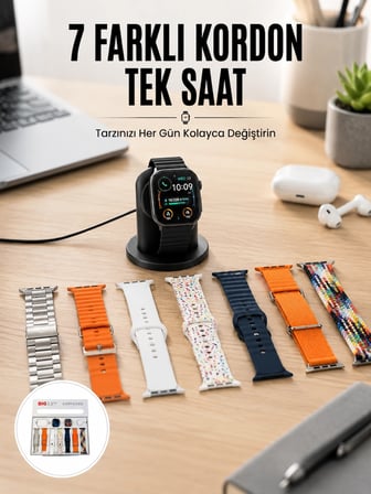 Mey İthalat Akıllı Saat ve Air Pro Kulaklık 7 Kordonlu Çok Fonksiyonlu İkili Set Yeni Nesil