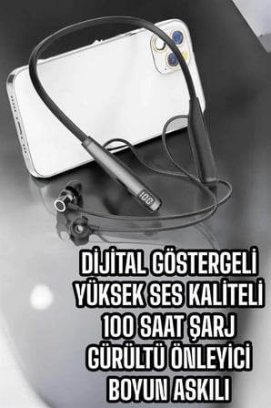 Mey İthalat Boyun Bantlı Bluetooth Kulaklık Yüksek Ses Kaliteli 100 Saat Kulaklık