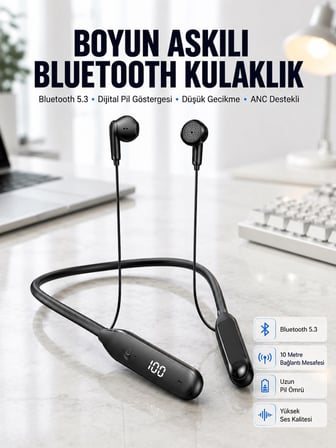 Mey İthalat 60 Saat Kablolu Boyun Askılı Dijital Göstergeli Bluetooth Kulaklığı Yeni Nesil
