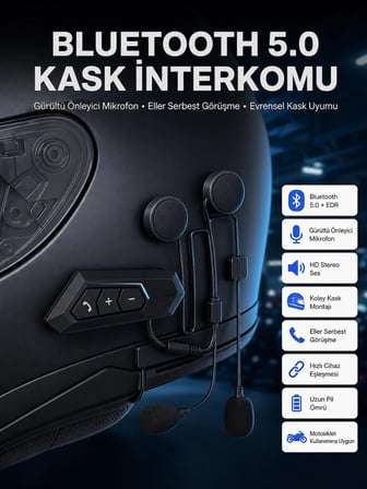 Mey İthalat Intercom Bluetooth Kask Kulaklık Motosiklet Kulaklık 5.0 Bluetooth
