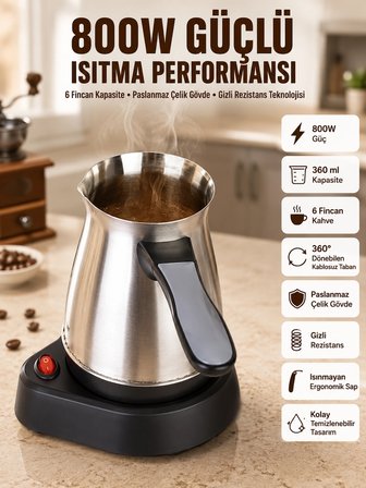 Mey İthalat Yeni Nesil Türk Kahve Makinesi Cezvesi Siyah Gri Kablolu Pratik