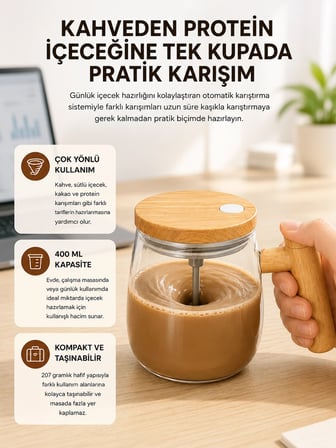 Mey İthalat IP6 Su Sızdırmaz Şarjlı Kupa 3D Karıştırma, 400 ml Yeni Nesil
