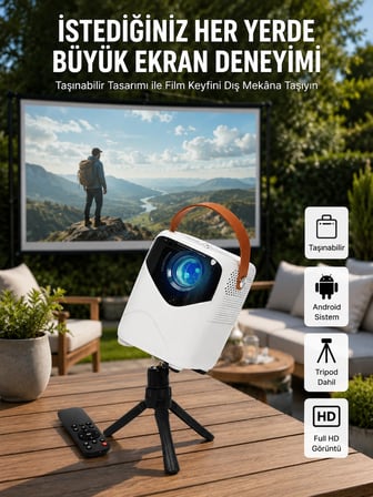 Mey İthalat HD Ayaklı Portatif Projeksiyon Cihazı Android İşlemcili Sinema Projektörü