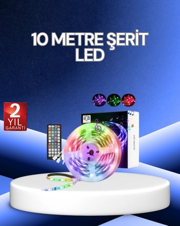 Mey İthalat 10 Metre Smart Şerit Led Bluetooth Telefon Kontrollü USB Enerjili