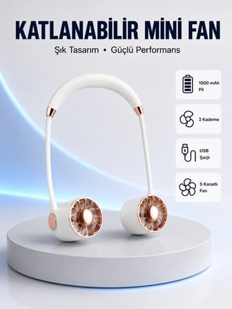 Mey İthalat 5 Kanatlı Sessiz Mini Fan 3 Vitesli Katlanabilir Asılabilir