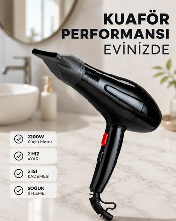 Mey İthalat 2200W Saç Kurutma Makinesi Soğuk ve Sıcak Üfleme Fonksiyonlu