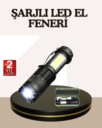 Mey İthalat Küçük Boy Şarjlı LED El Feneri Taşınabilir Klipsli