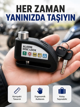 Mey İthalat Çelik Gövdeli Alarm Disk Kilidi Motosiklet ve Bisiklet İçin Güvenlik Yeni Nesil