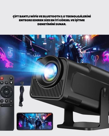 Mey İthalat Uzun Ömürlü Lamba ve Dahili Hoparlörlü Ev Sinema Projektörü