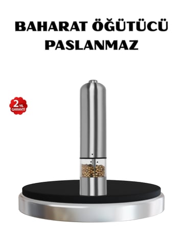 Mey İthalat Modern Otomatik Baharat Öğütücü Seti – Pilli, Paslanmaz Çelik, LED Aydınlatmalı