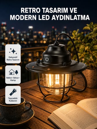 Mey İthalat Retro Kamp Lambası Su Geçirmez Taşınabilir Gece Işığı Uzun Pil Ömürlü