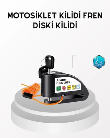 Mey İthalat 110 dB Alarmlı Disk Fren Kilidi Su Geçirmez Çelik Gövde Motosiklet Güvenlik