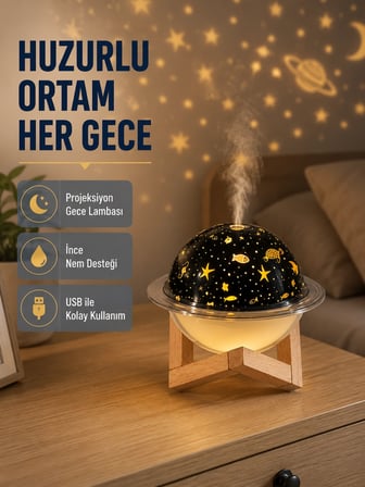 Mey İthalat Aromaterapili USB Hava Nemlendirici – Projeksiyon Işıklı, Sessiz ve Şık Tasarım