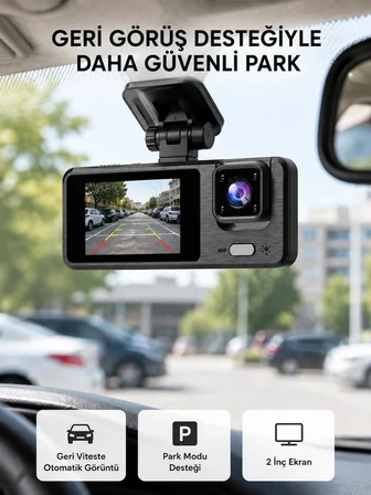 Mey İthalat Full HD 3'lü Araç Kamerası Geri Görüş Destekli Park Modlu 1080P DVR