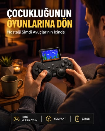 Mey İthalat 2.4 İnç HD Renkli Ekranlı 500-in-1 Taşınabilir Retro Oyun Konsolu, Kablolu TV Bağlantısı ve Uzun Pil Ömrü