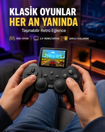 Mey İthalat 500 Dahili Oyunlu Taşınabilir Retro El Konsolu-2.4 inç Renkli Ekranlı