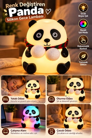 Mey İthalat Yatak Odası Çocuk Odası İçin Renk Değiştiren Panda Silikon Gece Lambası