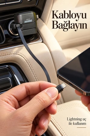 Mey İthalat Uzayabilen Yassı Kablolu Çakmaklık Şarj Cihazı Type C ve Lightning