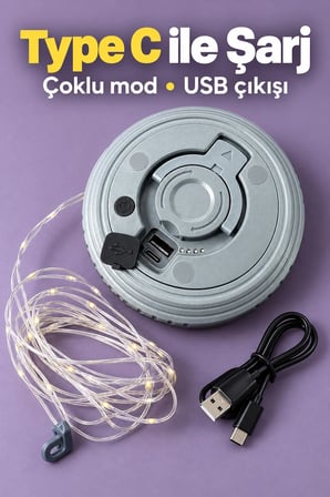 Mey İthalat LED Şeritli Kamp Işığı Type C Şarj Girişli