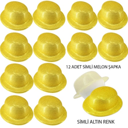 Mey İthalat Altın Renk Simli Melon Yuvarlak Parti Şapkası 12 Adet