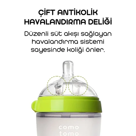 Mey İthalat Comotomo Antikolik Silikon Biberon 150 ml 0-3 Ay Yeşil