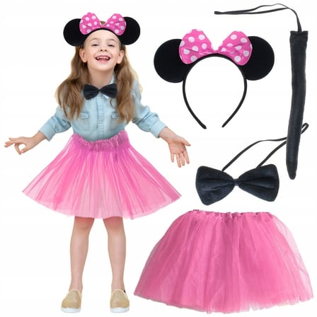 Mey İthalat Minnie Kostüm Seti (Pembe Tütü Etek + Pembe Taç + Papyon + Kuyruk)