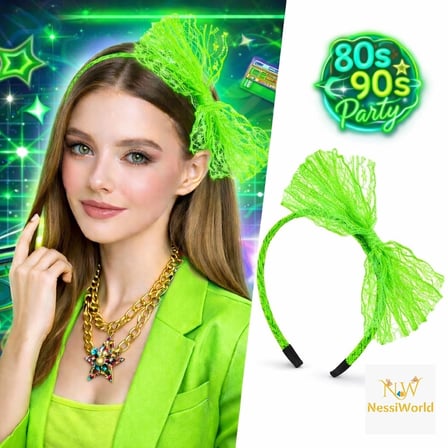 Mey İthalat 80’ler 90’lar Neon Yeşil Dantel Taç Fiyonklu
