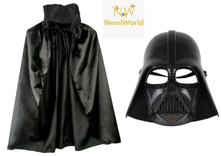 Mey İthalat Çocuk Boy Yıldız Savaşları Darth Vader Maskesi ve 90 cm Pelerin Seti Siyah