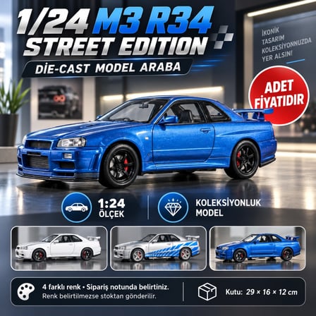 Mey İthalat 1/24 M3 R34 Street Edition Model Araba (adet fiyatıdır)