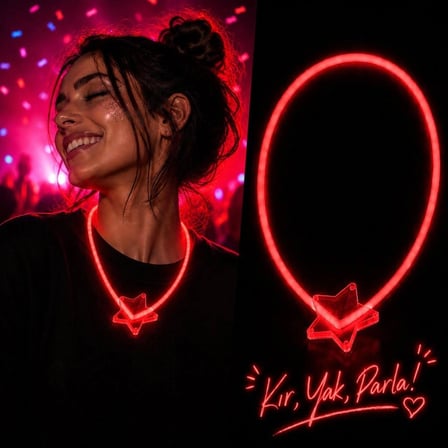 Mey İthalat Glow Yıldız Kolye Neon Fosforlu Işıklı Kolye Kırmızı Renk