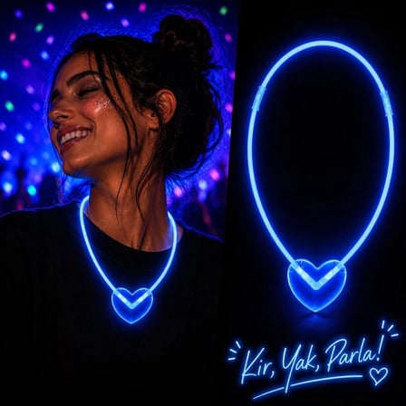 Mey İthalat Neon Işıklı Fosforlu Kalp Parti Kolyesi Mavi Renk
