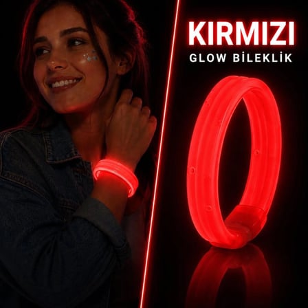 Mey İthalat Kırmızı Kalın Glow Bileklik – Kırılarak Yanan Parti ve Festival Bilekliği
