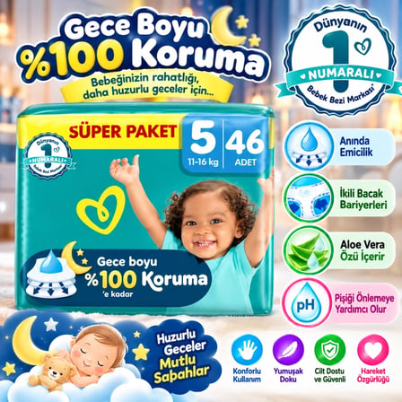Mey İthalat Aktif Bebek Süper Paket Bebek Bezi 5 Beden 46 Adet