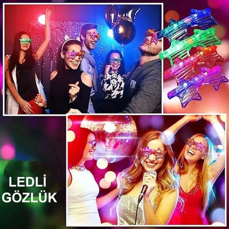 Mey İthalat Işıklı Yıldız Gözlük Ledli Parti Gözlüğü 6 Renk 12 Adet