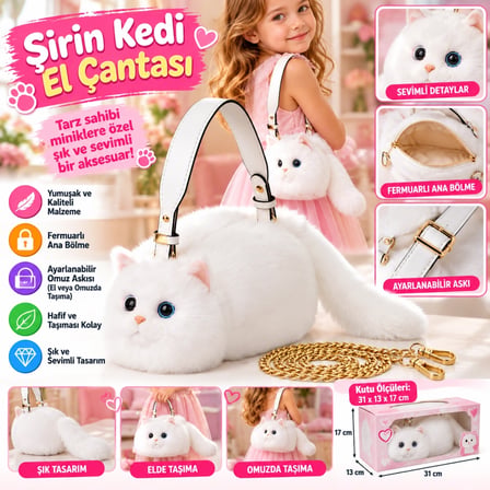 Mey İthalat Kedi El Çantası Beyaz