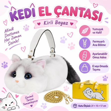 Mey İthalat Kedi El Çantası Kirli Beyaz