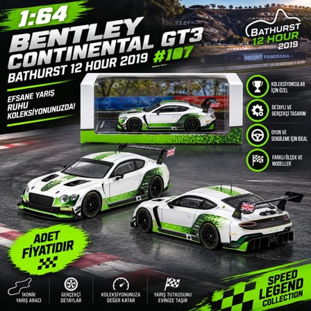 Mey İthalat 1/64 Bentley Continental GT3 Bathurst 12 Hour 2019 #107 (adet fiyatıdır)