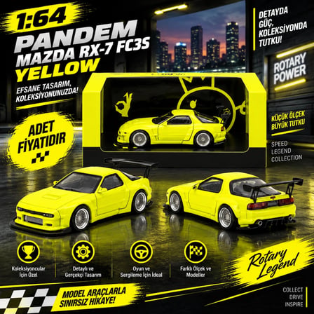 Mey İthalat 1/64 Pandem Mazda RX-7 FC3S Yellow (adet fiyatıdır)